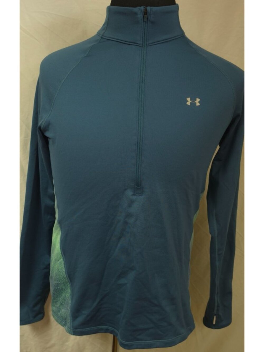 Under Armour Womens Large Blue Green COLDGEAR Fitted 1/2 Zip Pullover Top